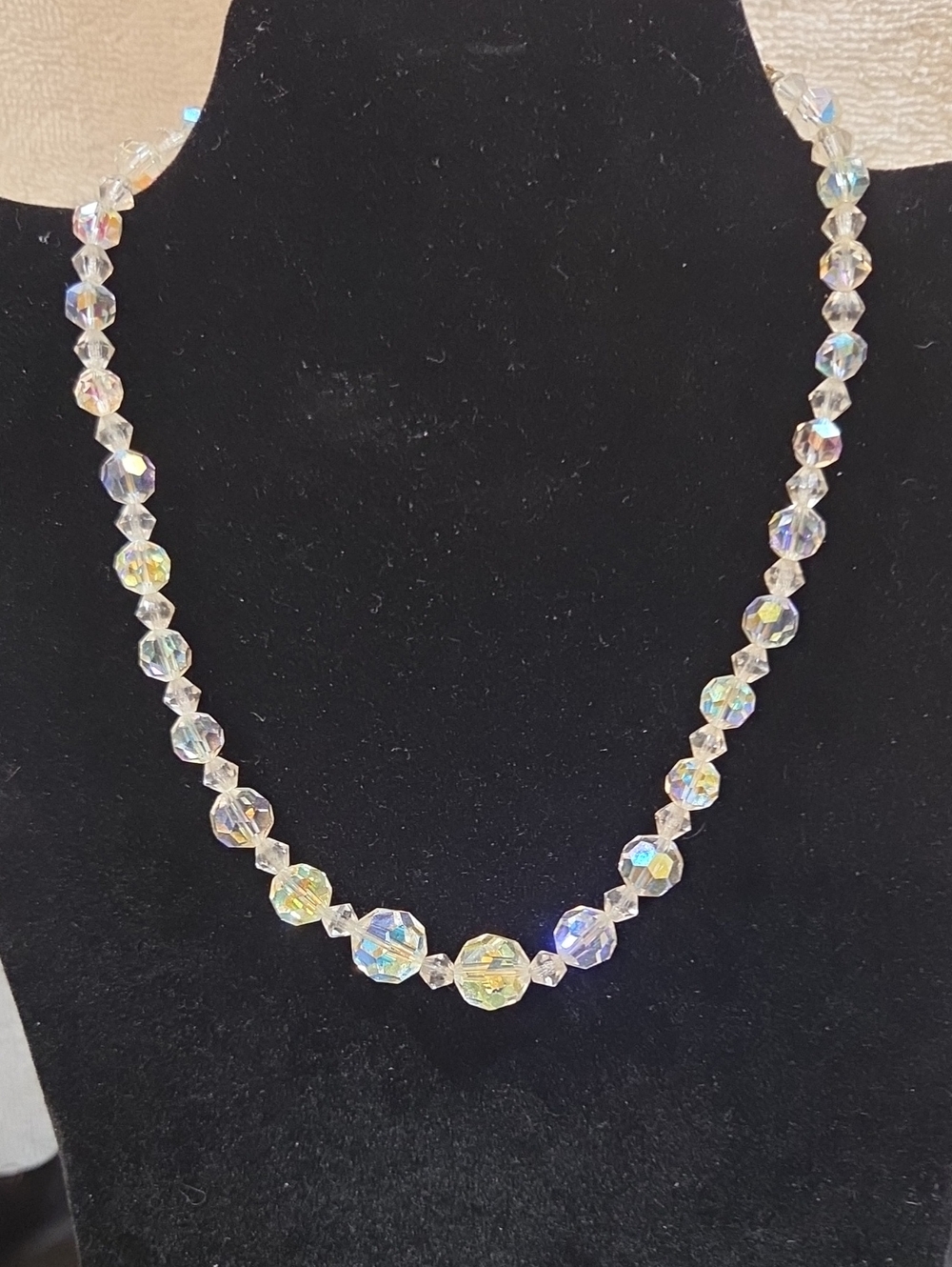 Aurora Crystal Bead Necklace - Clear Iridescent